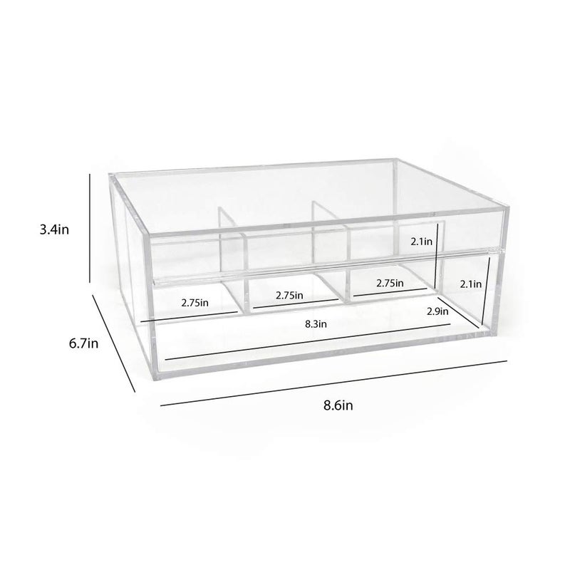 Isaac Jacobs 4-Compartment Clear Acrylic Organizer with Lid (6.7" L x 8.6" W x 3.4" H), Multi-Sectional Tray, Storage Solution for Makeup, School & Office Supplies (3 Small, 1 Large) - Image 2
